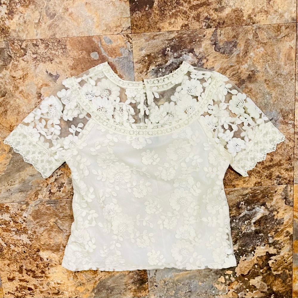 Laundry By Shelli Segal Los Angeles Blouse Off White Lace Short Extra Small